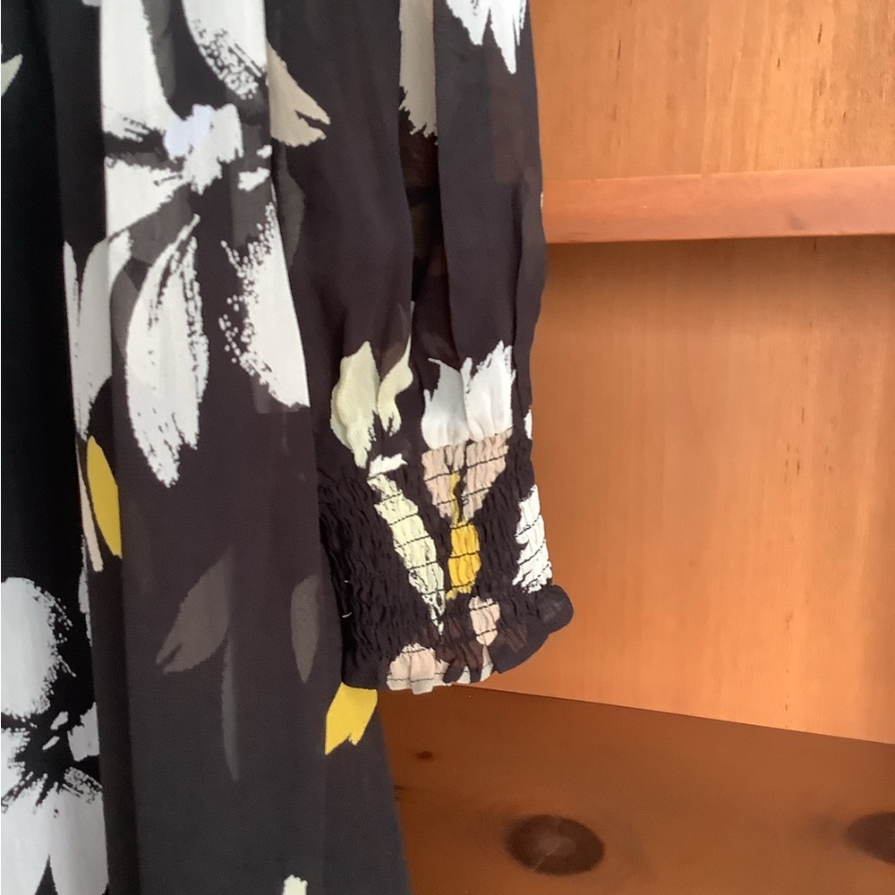 InWear (Copenhagen) Floral Midi Drop Waist Dress Black White Yellow Size 10 - Picture 4 of 13